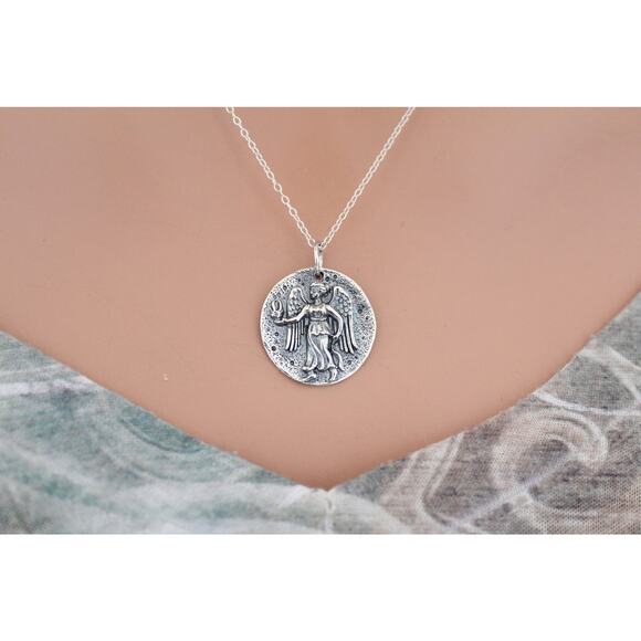 Sterling Silver Ancient Angel Coin Charm Necklace